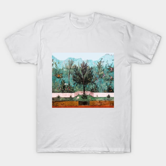 ANTIQUE ROMAN WALL PAINTING Flower Garden Flying Birds Pine,Quince ,Apple Trees T-Shirt by BulganLumini